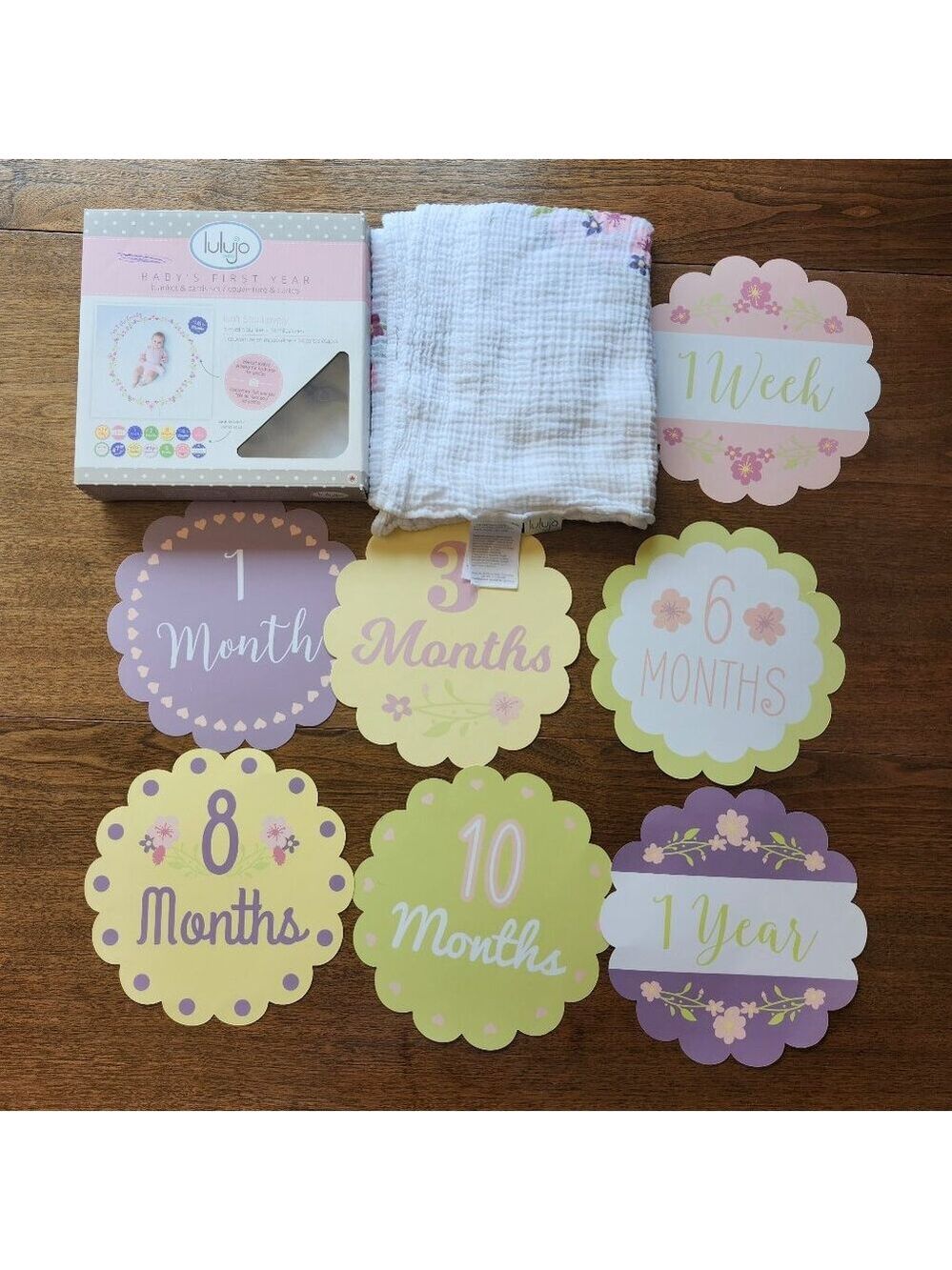 ADORABLE LULUJO BABY Baby's First Year Blanket and Cards Set Isn't She Lovely